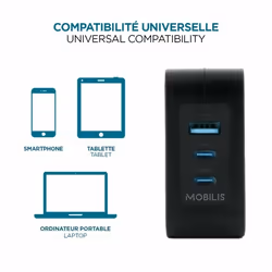 Mobilis Charger 100W 2USB C 1USBA GaN cable 100W Computer portatile, Smartphone, Tablet Nero AC Interno - Vista aggiuntiva 4