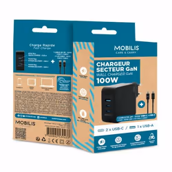 Mobilis Charger 100W 2USB C 1USBA GaN cable 100W Computer portatile, Smartphone, Tablet Nero AC Interno - Vista aggiuntiva 7