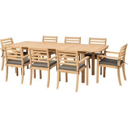 Set di mobili da giardino allungabili 180/240cm padar in legno di acacia 8 posti - cuscini grigi