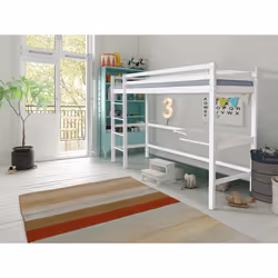 Letto per bambini a soppalco con scrivania &quot;Angéla&quot; 90 x 190 cm - Bianco