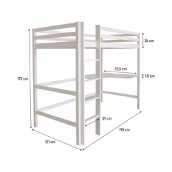 Letto per bambini a soppalco con scrivania &quot;Angéla&quot; 90 x 190 cm - Bianco
