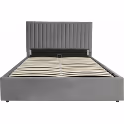 Letto matrimoniale in velluto Mia con cassettone - 160 x 200 cm - Grigio - Cassettone integrato - Velluto - Testata imbottita ...