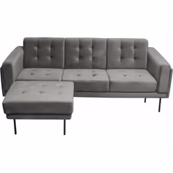 Divano angolare reversibile Noé - 3 posti - velluto grigio - poggiapiedi o angolo - dimensioni: 201 x 85 x 78 cm - gambe in m ...