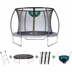Trampolino con rete interna e cestino "jumper" Ø3,05 - Grigio - Con parapioggia, scaletta, copertura e kit di ancoraggio - mo ...