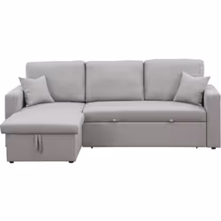 Divano letto angolare "Alain" - 3 posti - Grigio - Lino - Divano: 221 x 145 x 85 cm - Letto: 192 x 137 x 43,5 cm - con conten ...