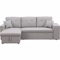 Divano letto angolare "Axel" - Divano: 233 x 146 x 86 cm - Letto: 192 x 136 x 44 cm - Lino - Grigio - Con contenitore + ripia ...