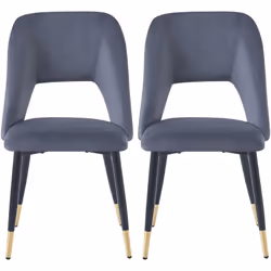 Set di 2 sedie da pranzo Coralie in velluto - 48 x 55 x 85 cm - Grigio - 4 gambe in metallo nero con estremità dorate Set di  ...
