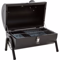 Barbecue a carbonella da campeggio con camino - 42 x 27 x 43 cm - Acciaio - 2 scomparti per la carbonella - Nero Barbecue a c ...