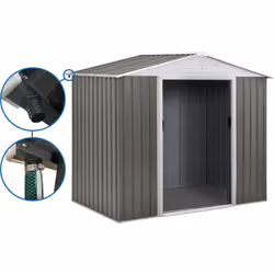 Capanno da giardino in metallo - Colori grigio/grigio talpa e bianco - dimensioni totali: L 3,19 x l 3,40 x 2,10 m- Spessore ...