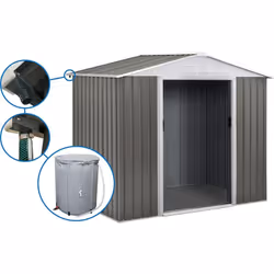 Capanno da giardino in metallo - Colori grigio/grigio talpa e bianco - dimensioni totali: L 3,19 x l 3,40 x 2,10 m- Spessore ...