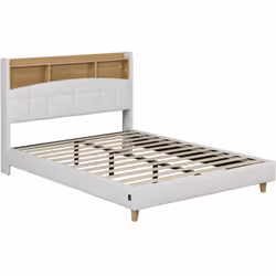 Letto LED 140 x 190 cm con testiera contenitore con illuminazione LED integrata "Sarah" - Dimensioni: 206,5 x 140 x 103 cm -  ...