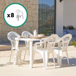 Tavolo allungabile 170x90x73cm bianco + 8 sedie Crea uno spazio esterno accogliente, funzionale ed elegante con questo set da ...