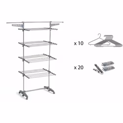 Stendibiancheria multifunzionale con una grande capacità e 30 accessori (20 mollette in acciaio inossidabile + 10 grucce infr ...
