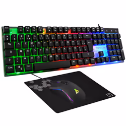 The G-Lab Combo Yttrium, Cablato, USB, AZERTY, LED RGB, Nero, Trasparente, Mouse incluso