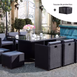 Specifiche tecniche Mobili da giardino Struttura: resina nera intrecciata Armatura: Metallo rivestito in resina epossidica Cu ...