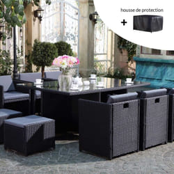 Concept-usine - Set di mobili da giardino a 10 posti nero/grigio + telo protettivo miami