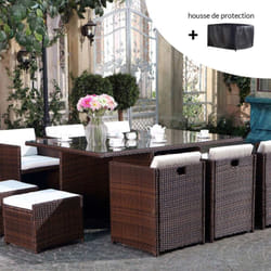 Concept-usine - Set di mobili da giardino a 10 posti marrone/bianco + telo protettivo miami