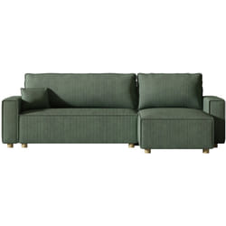Divano ad angolo trasformabile in velluto a coste verde cosy