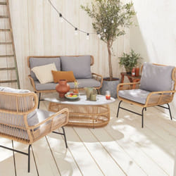 Salotto da giardino in resina intrecciata effetto rattan, 4 posti