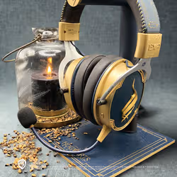 Lexip Hogwarts Legacy "Ancient Magic" Auricolare Con cavo e senza cavo A Padiglione Gaming Bluetooth Blu, Oro - Vista aggiuntiva 4