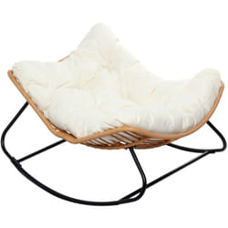 Concept-usine - Poltrona a dondolo in resina intrecciata beige con cuscino canggu