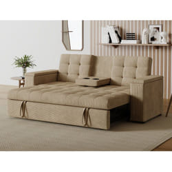 Divano letto in velluto a coste beige noho