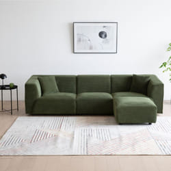Concept-usine - Divano modulare a 4 posti: divano dritto a 3 posti + 1 poggiapiedi in velluto a coste verde Monroe