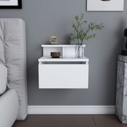 Comodino sospeso bianco con cassetto e ripiano visby