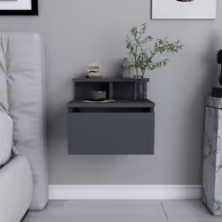 Comodino con cassetto e mensola. Il comodino a parete Visby, l'elemento indispensabile per un interno contemporaneo. Con il s ...