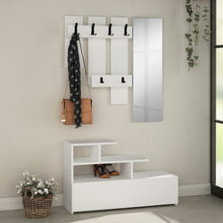 Mobile da ingresso effetto legno con appendiabiti, contenitore e specchio mesty
