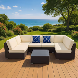 Mobili da giardino modulari per 6 persone in resina intrecciata - nero e beige Dai al tuo spazio esterno un aspetto moderno c ...