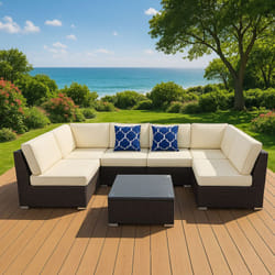 Set di mobili da giardino modulari a 6 posti in resina intrecciata - beige aldabra