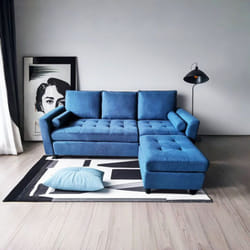 Concept-usine - Divano a 3 posti in velluto con poggiapiedi blu coventry