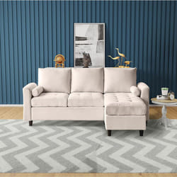 Concept-usine - Divano a 3 posti in velluto con poggiapiedi beige coventry