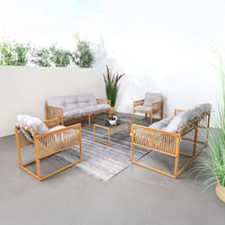 Mobili da giardino 8 posti effetto rattan cuscini grigio chiaro turini