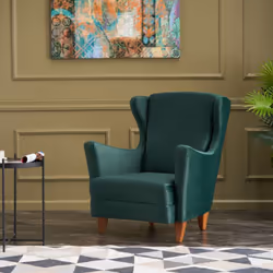 Poltrona a orecchie in velluto verde. Aggiungi un tocco di eleganza al tuo interno con questa poltrona, disponibile in vellut ...