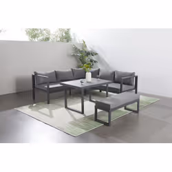 Salotto da giardino grigio scuro 6 posti divano + panca Regalati uno spazio relax moderno e accogliente con questo salotto da ...