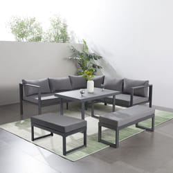 Concept-usine - Mobili da giardino grigio scuro divano 7/9 posti + 2 panche marbella