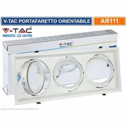 V-Tac VT-7223 Supporto orientabile quadrato da incasso per 3 lampadine AR111. Realizzato in metallo colore Bianco . Portafare ...
