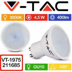 V-TAC VT-1975, 5 W, 35 W, GU10, 320 lm, 20000 h, Bianco caldo
