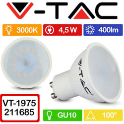 V-TAC VT-1975 Lampadina a risparmio energetico Bianco caldo 3000 K 5 W GU10