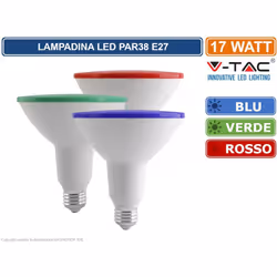 Lampadina LED V-Tac VT-1227 con potenza di 17W e attacco E27. Forma Bulb PAR38 in materiale plastico bianco. Led SMD, fascio  ...