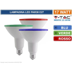 V-tac - VT-1227 lampadina led E27 17W bulb PAR38 IP20 1300 lumen - sku 92065 / 92066 / 92067 - Colore Luce: Rosso