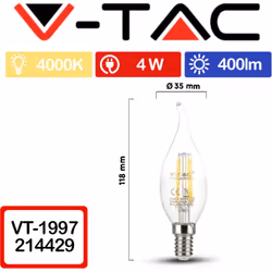 V-TAC VT-1997, 4 W, 40 W, E14, 400 lm, 20000 h, Bianco neutro