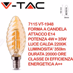 V-TAC VT-1948, 4 W, 35 W, E14, 350 lm, 20000 h, Bianco caldo