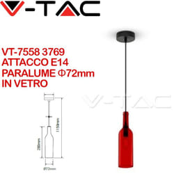 Eglo - v-tac VT-7558-R 3769 Lampadario led a Bottiglia in Vetro con Portalampada E14 (Max 60W) Colore Rosso