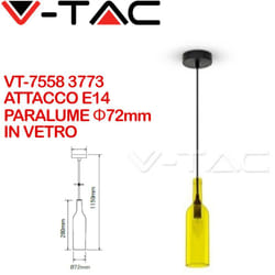 V-tac - VT-7558-Y 3773 Lampadario led a Bottiglia in Vetro con Portalampada E14 (Max 60W) Colore Giallo