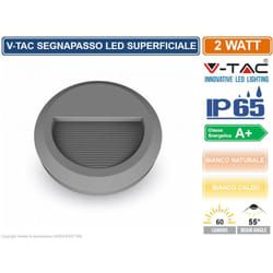 VT-1142 segnapasso led a montaggio superficiale rotondo 2W per esterno colore grigio - sku 1319 / 1318 IP65 - Colore Luce: Bianco Naturale - V-tac