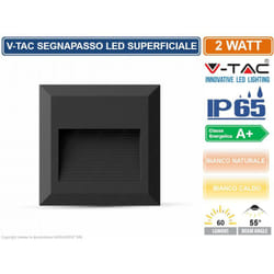 VT-1152 faretto segnapasso led a montaggio superficiale quadrato 2W per esterno colore nero - sku 1323 / 1322 IP65 - Colore Luce: Bianco Naturale