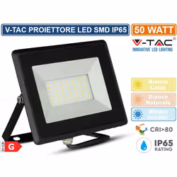 Faro LED V-Tac VT-4051 E-Series con potenza di 50W. Corpo ultra sottile in alluminio pressofuso di colore nero e cavo di colo ...